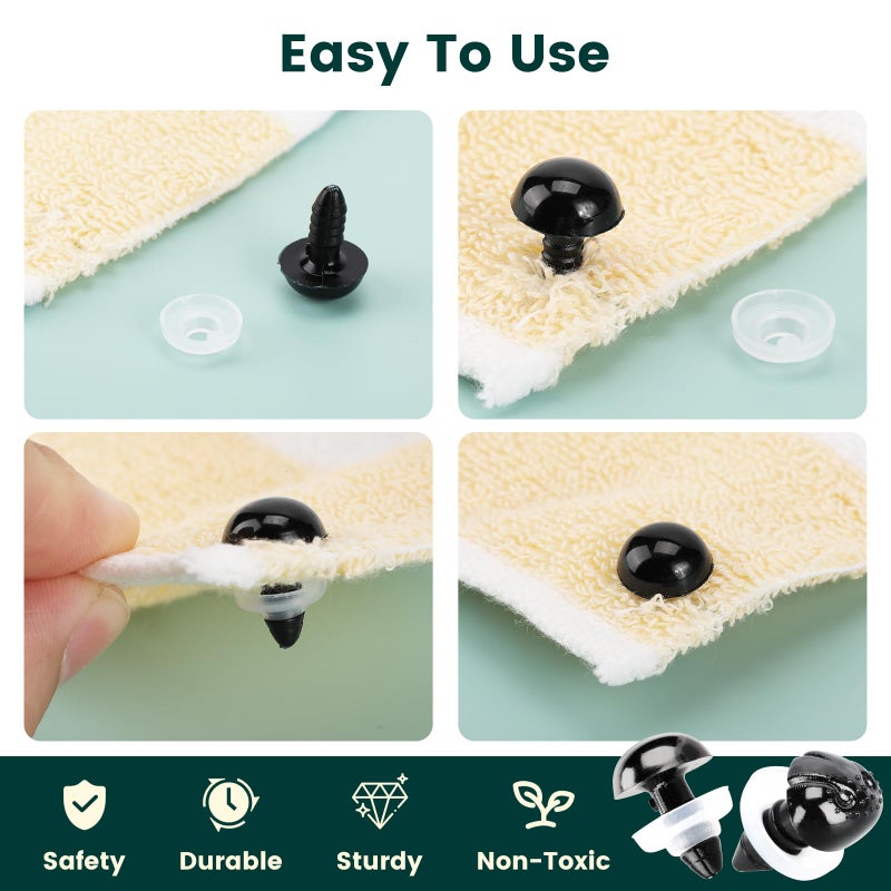Junreox 662Pcs Safety Eyes and Noses for Amigurumi, Junreox Preimum 5-14mm Safety Eyes for Crochet Stuffed Animals, Assorted Plastic Crochet Craft Eyes with Washers for Teddy Bear, Dolls, Plushies Toys, Black - Image 4