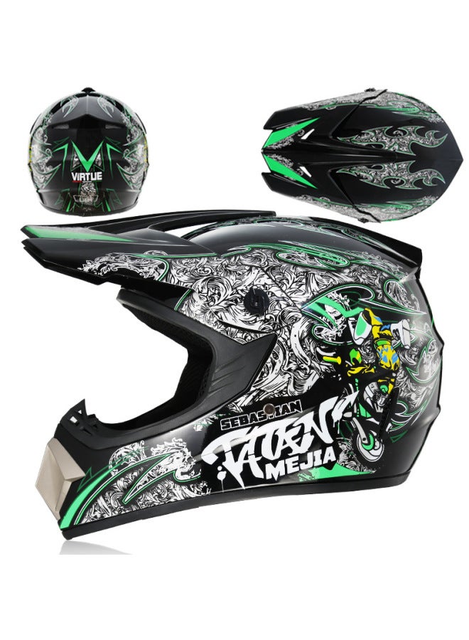 Bright Black Green Boy Cross-country Helmet Motorcycle Small Cross-country Helmet Racing Lightweight Mountain Full Helmet Goggles Helmet
