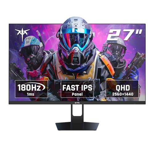 KTC شاشة ألعاب KTC مقاس 27 بوصة QHD، 180Hz 1ms GTG IPS سريع، شاشة كمبيوتر للألعاب 2K، شاشة بدون إطار بدقة 1440P HDR مع مزامنة متكيفة، ضبط الميل، متوافقة مع VESA، رعاية العين، DisplayPort HDMI، H27T22S - Image 1