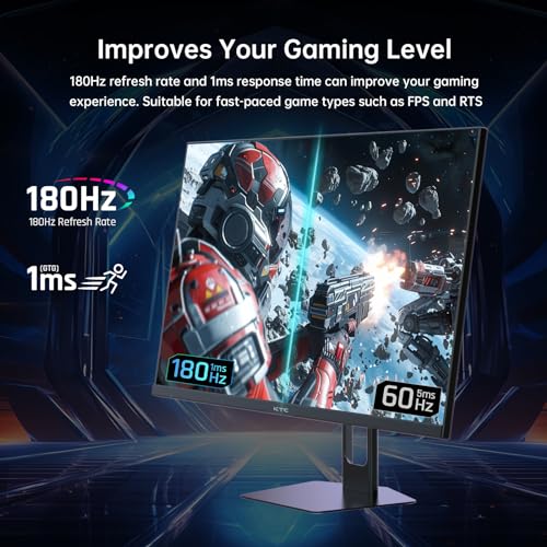 KTC شاشة ألعاب KTC مقاس 27 بوصة QHD، 180Hz 1ms GTG IPS سريع، شاشة كمبيوتر للألعاب 2K، شاشة بدون إطار بدقة 1440P HDR مع مزامنة متكيفة، ضبط الميل، متوافقة مع VESA، رعاية العين، DisplayPort HDMI، H27T22S - Image 2