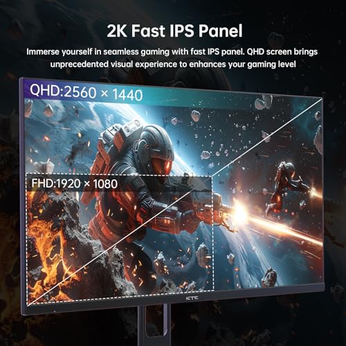 KTC شاشة ألعاب KTC مقاس 27 بوصة QHD، 180Hz 1ms GTG IPS سريع، شاشة كمبيوتر للألعاب 2K، شاشة بدون إطار بدقة 1440P HDR مع مزامنة متكيفة، ضبط الميل، متوافقة مع VESA، رعاية العين، DisplayPort HDMI، H27T22S - Image 3