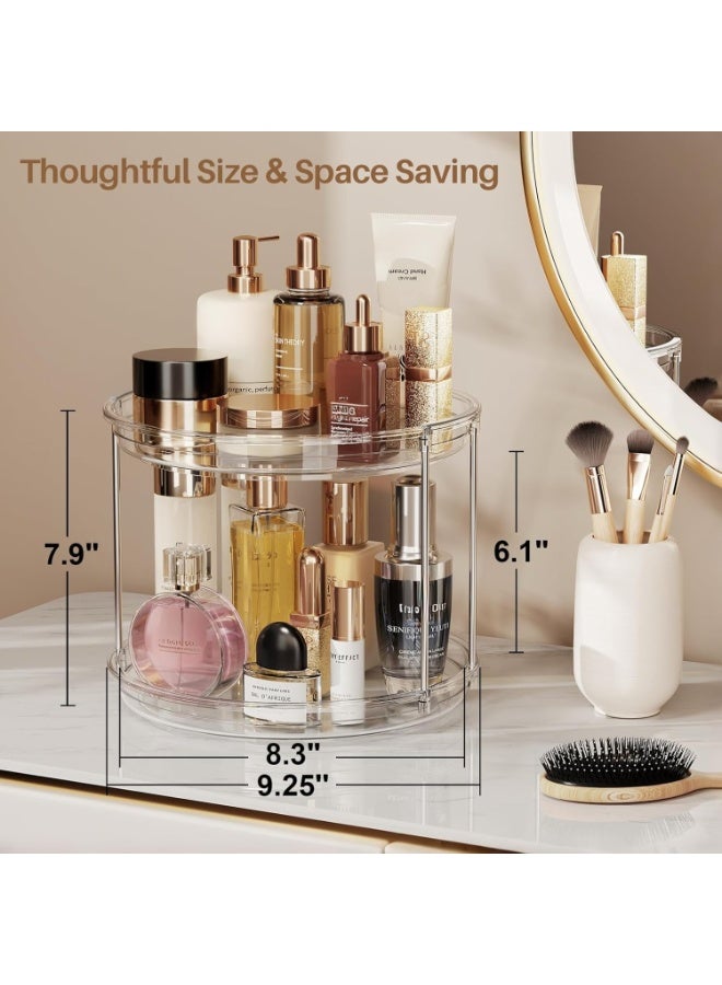 Clear 2 Tier Lazy Susan Turntable Organizer，9.25 Inch Rotating Spice Rack with Metal Support Rods，Multifunctional Storage for Kitchen Cabinet Pantry Bathroom Makeup and Vanity - Image 4