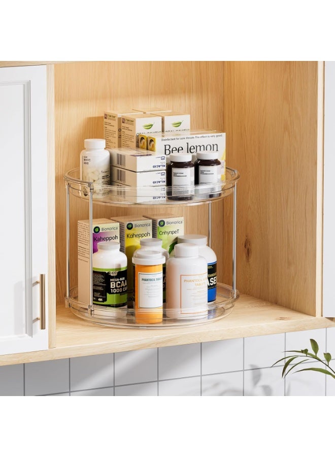 Clear 2 Tier Lazy Susan Turntable Organizer，9.25 Inch Rotating Spice Rack with Metal Support Rods，Multifunctional Storage for Kitchen Cabinet Pantry Bathroom Makeup and Vanity - Image 2