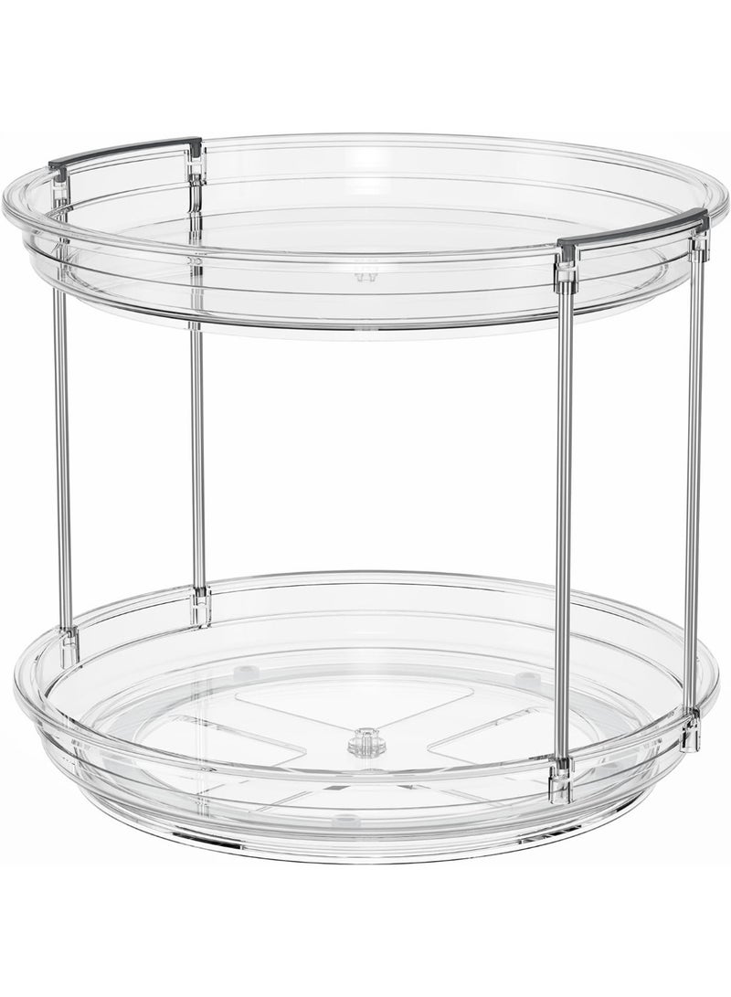Clear 2 Tier Lazy Susan Turntable Organizer，9.25 Inch Rotating Spice Rack with Metal Support Rods，Multifunctional Storage for Kitchen Cabinet Pantry Bathroom Makeup and Vanity - Image 5