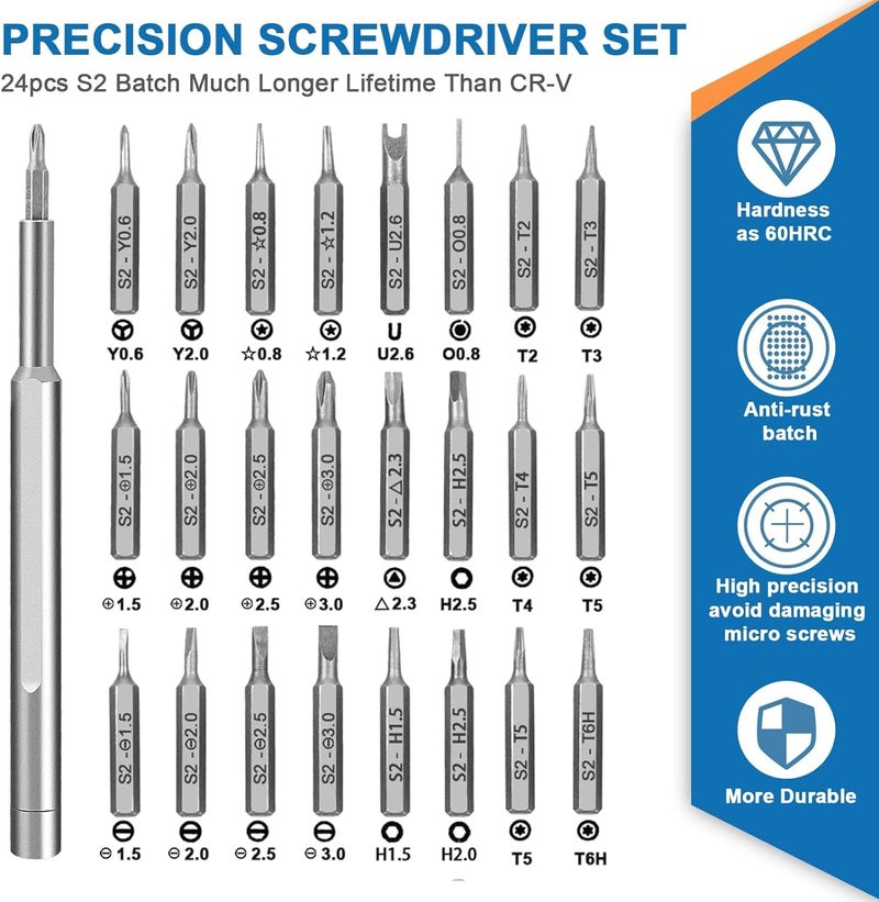 ROKTRY Pack of 1 Multipurpose 24-In-1 Screwdriver Set 25 Replaceable Magnetic Bits Tool Kit For Home Appliances, Mobile Phone, Laptop, Watch etc Repairing Compact in Size and Wallet Packaging (Black) - Image 5