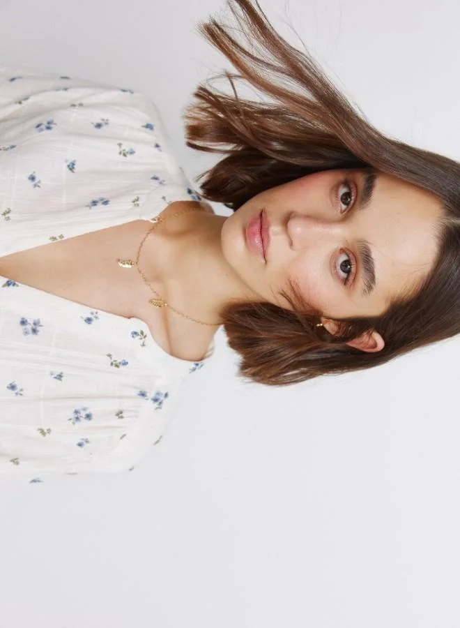 Springfield  Long sleeve checked blouse with fringed cuffs, front buttons, open V-neck mandarin collar, and floral print. for Women | Best Price UAE