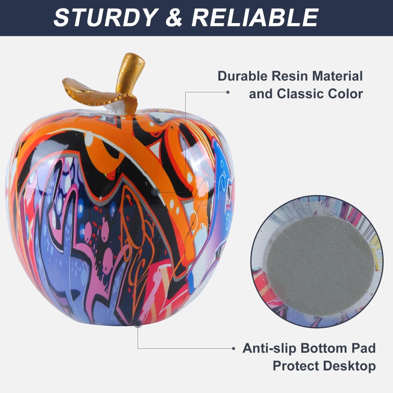 JOOMBE Colorful Fruit Figurines Apple Statue Decorations,Abstract Graffiti Apple Resin Sculpture for Table top Ornament Home Decor Christmas eve Gift(Large) - Image 3