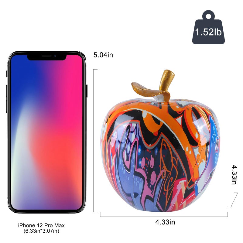 JOOMBE Colorful Fruit Figurines Apple Statue Decorations,Abstract Graffiti Apple Resin Sculpture for Table top Ornament Home Decor Christmas eve Gift(Large) - Image 2