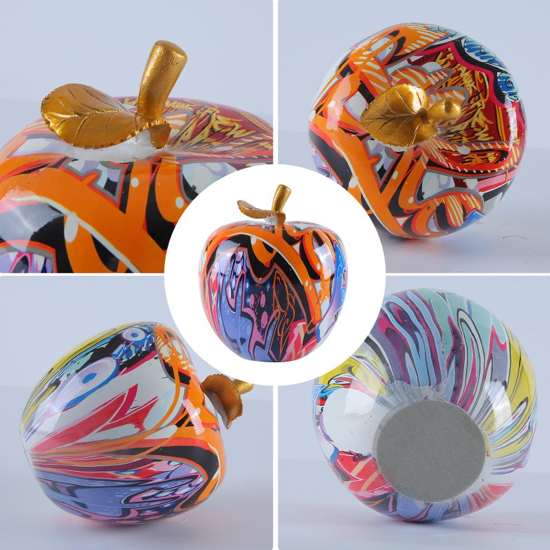 JOOMBE Colorful Fruit Figurines Apple Statue Decorations,Abstract Graffiti Apple Resin Sculpture for Table top Ornament Home Decor Christmas eve Gift(Large) - Image 4