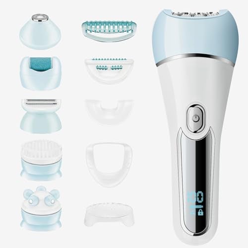 LIHOBI Epilator for Women, 6 in 1 Hair Removal Epilator, Shaver, Face Razor, Facial Brush, Face Massage and Body Exfoliator,IPX7 Waterproof Rechargeable Hair Removal for Women, 2 Speeds - Image 1