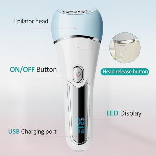 LIHOBI Epilator for Women, 6 in 1 Hair Removal Epilator, Shaver, Face Razor, Facial Brush, Face Massage and Body Exfoliator,IPX7 Waterproof Rechargeable Hair Removal for Women, 2 Speeds - Image 2
