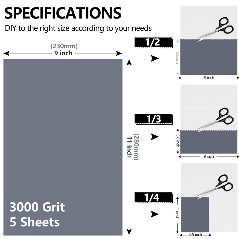 Shineboc 3000 Grit Sandpaper, 9 x 11 Inch Wet Dry Sand Paper Hand Abrasive Sanding Sheets for Wood Metal Automotive Sanding and Polishing, Extra Fine - 5 Sheets - Image 2