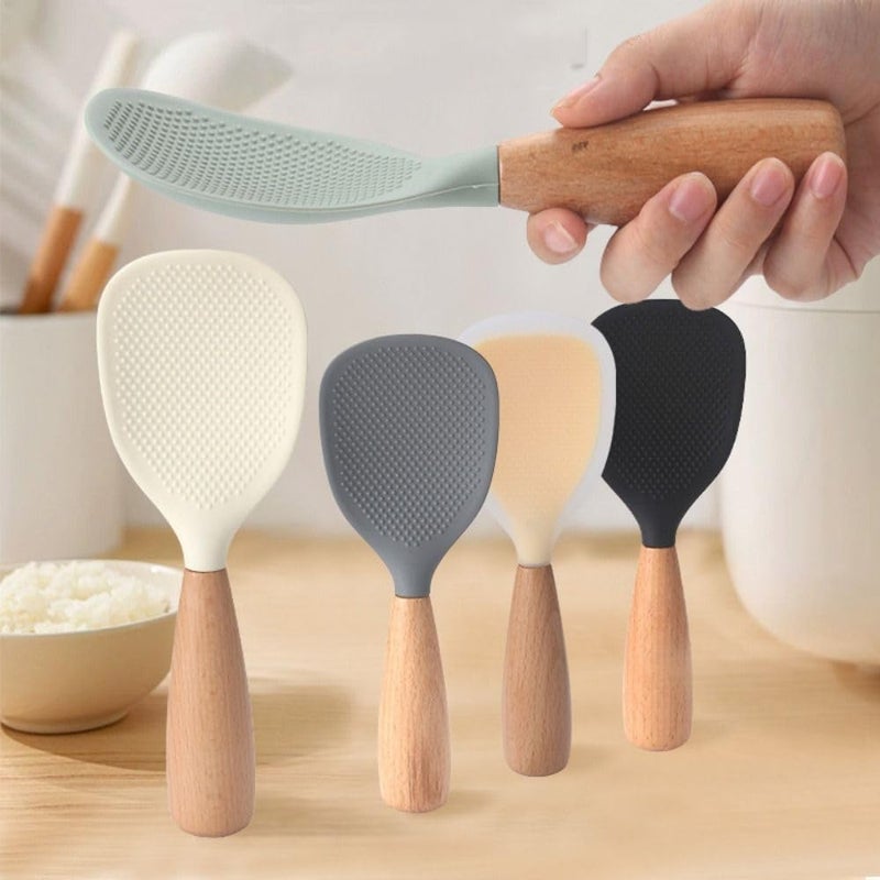 Wentoenapp White Standing Silicone Rice Spoon Paddle, Household Rice Shovel Heat Resistant Anti-scalding Rice Scooper, Rice and Potato Servers, Rice Spoon - Image 3