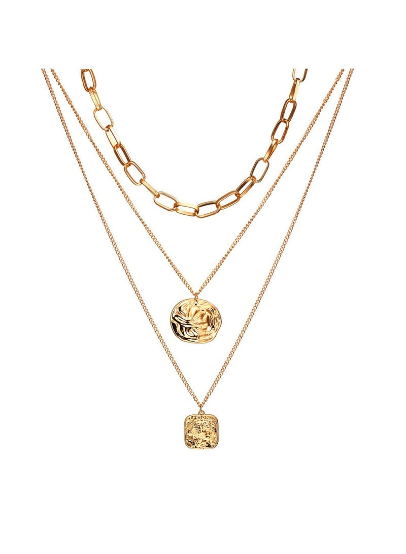 Huitich Double-Layer Retro Irregular Seal Pendant Necklace  - Image 1