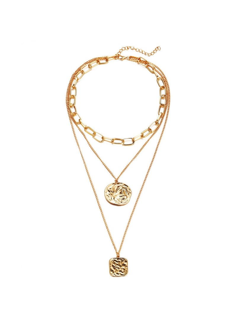 Huitich Double-Layer Retro Irregular Seal Pendant Necklace  - Image 4