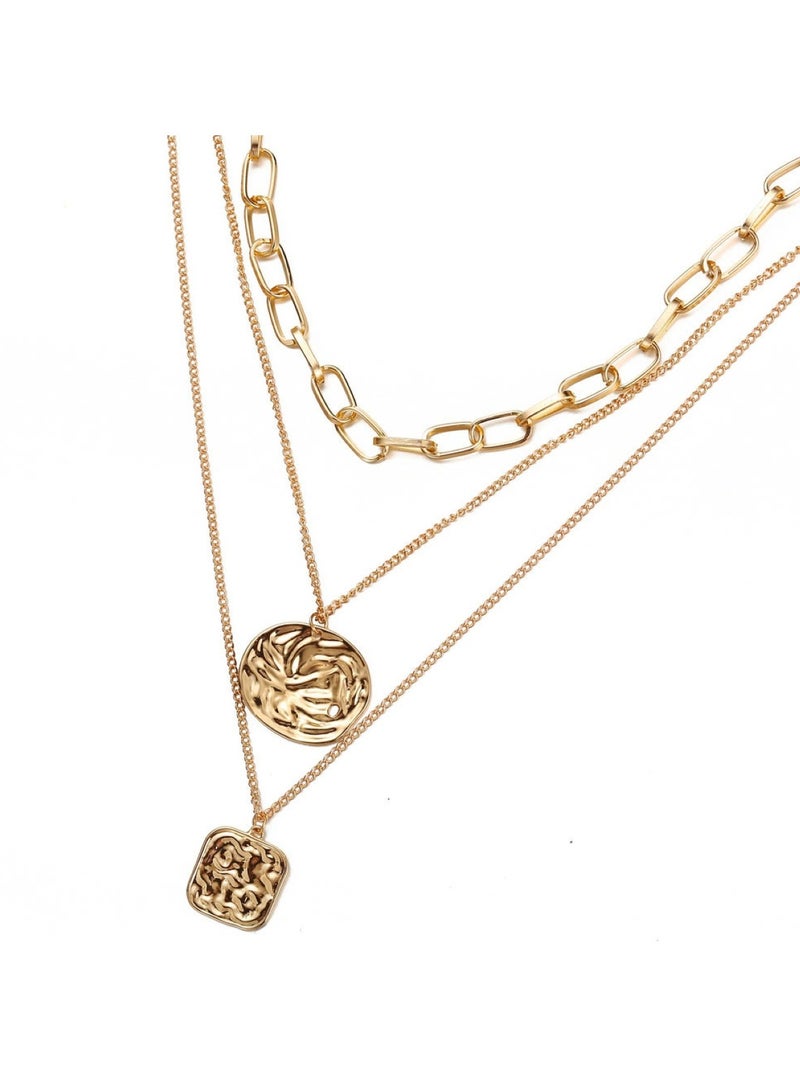 Huitich Double-Layer Retro Irregular Seal Pendant Necklace  - Image 3
