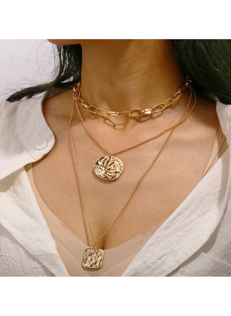Huitich Double-Layer Retro Irregular Seal Pendant Necklace  - Image 5