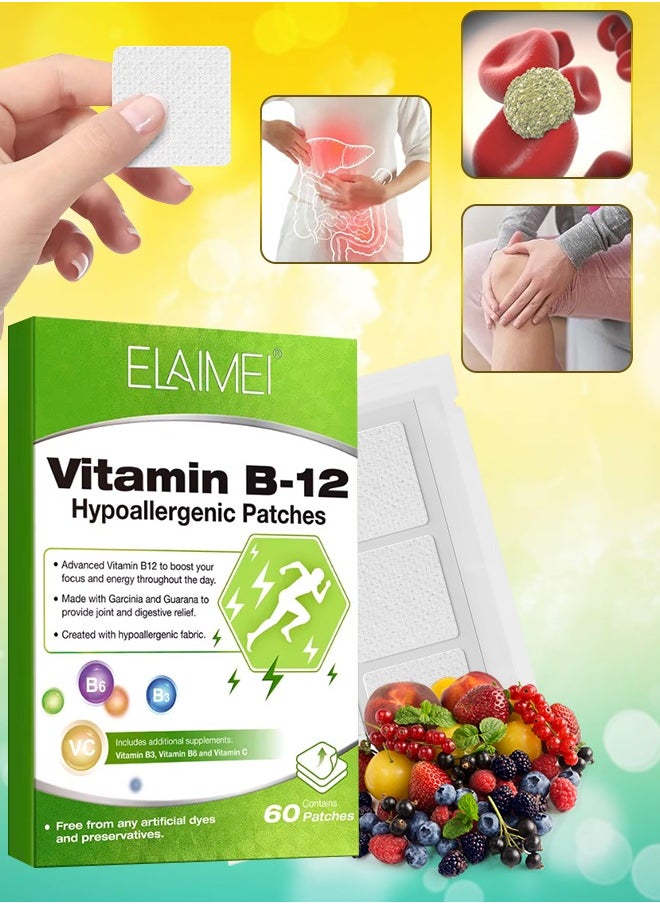 Elaimei - 60 pcs Vitamin B 12 Hypoallergenic Patches Advanced vitamin B12 Boost Your Focus and Energy Throughout the Day Joint and Digestive Relief Patches - Image 1