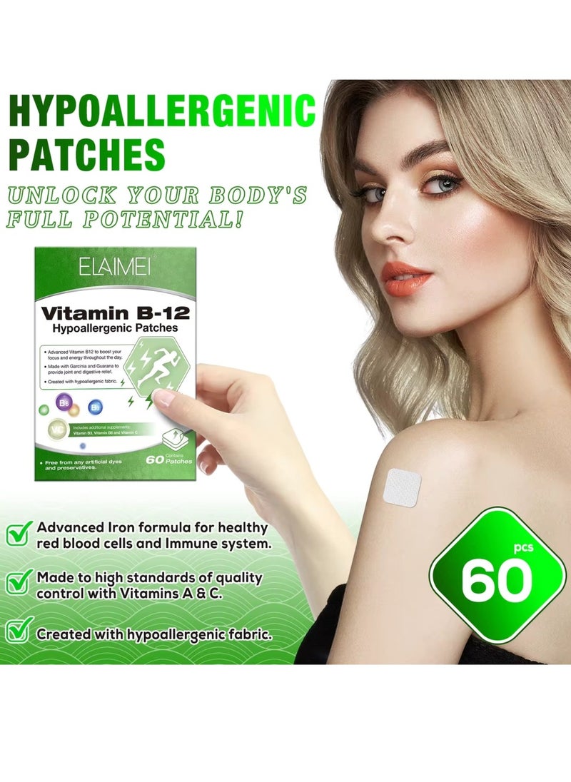 Elaimei - 60 pcs Vitamin B 12 Hypoallergenic Patches Advanced vitamin B12 Boost Your Focus and Energy Throughout the Day Joint and Digestive Relief Patches - Image 1