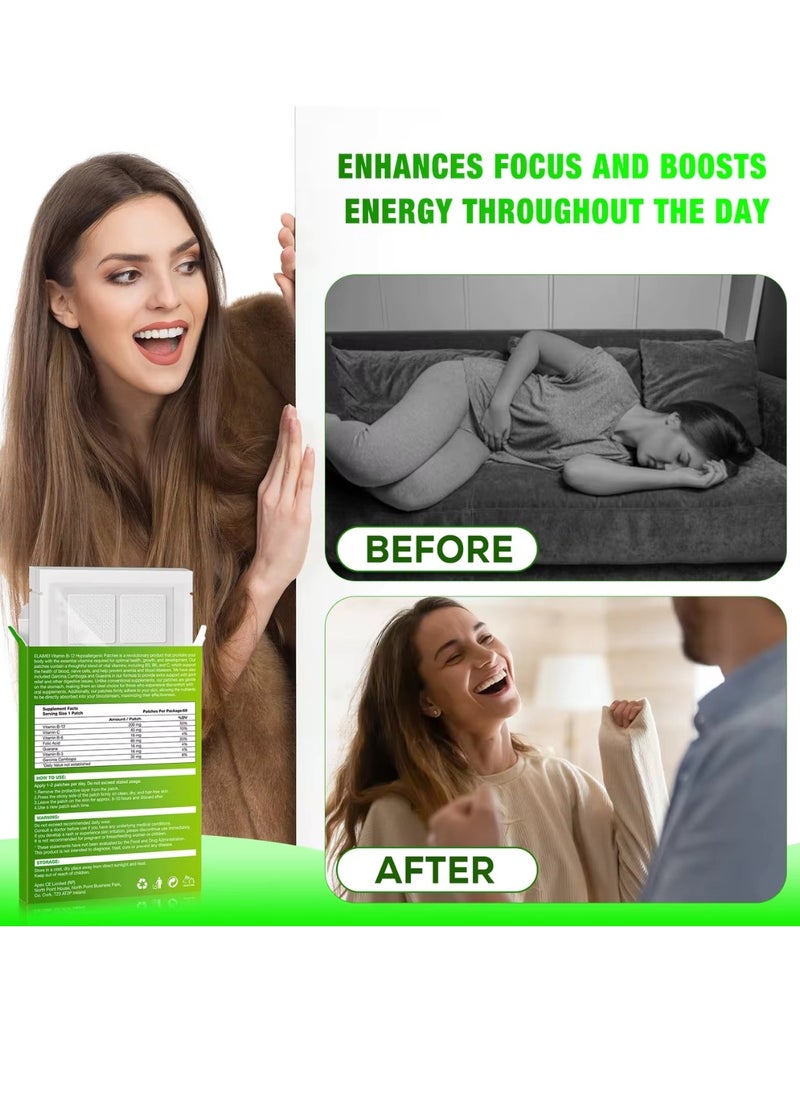 Elaimei - 60 pcs Vitamin B 12 Hypoallergenic Patches Advanced vitamin B12 Boost Your Focus and Energy Throughout the Day Joint and Digestive Relief Patches - Image 1