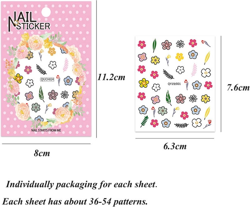 IHUKEIT 18 Sheets Nail Stickers for Women and Little Girls Nail Art Decoration - Self-Adhesive DIY Nail Decals Set Including Hearts Fruits Flowers Leaves Animals Rainbow Nail Art Stickers for Woman Kids - Image 3