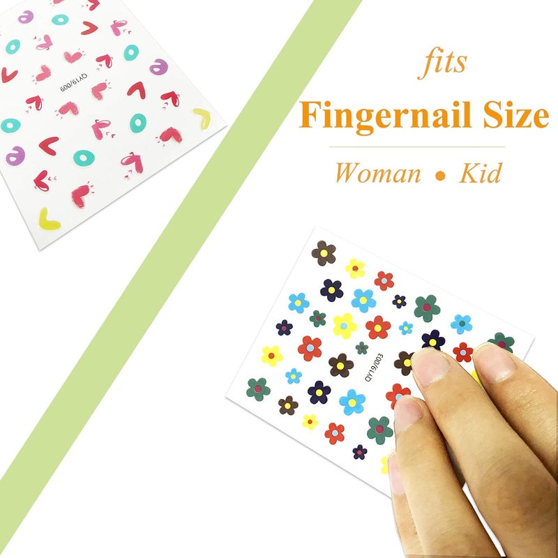 IHUKEIT 18 Sheets Nail Stickers for Women and Little Girls Nail Art Decoration - Self-Adhesive DIY Nail Decals Set Including Hearts Fruits Flowers Leaves Animals Rainbow Nail Art Stickers for Woman Kids - Image 4
