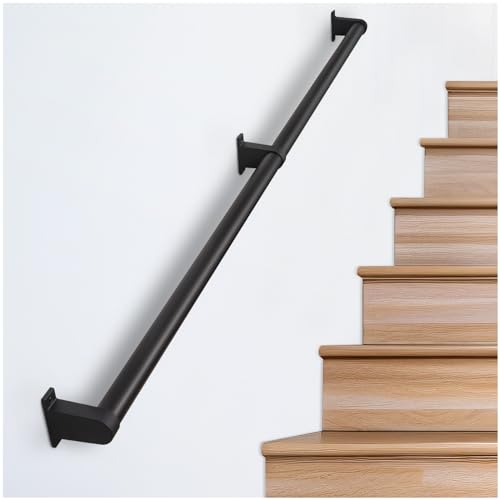 SDNBHT Industrial Stair Railing Metal Hand Rails for Indoor Stairs Wall Mount Staircase Handrails 1.5" Pipe Stair Handrail for Steps Black Aluminum Stairway Railing for Outdoor & Indoor Stairs 6.6ft - Image 1
