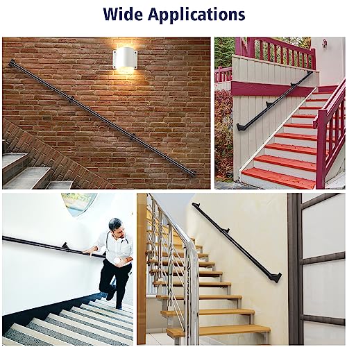 SDNBHT Industrial Stair Railing Metal Hand Rails for Indoor Stairs Wall Mount Staircase Handrails 1.5" Pipe Stair Handrail for Steps Black Aluminum Stairway Railing for Outdoor & Indoor Stairs 6.6ft - Image 5