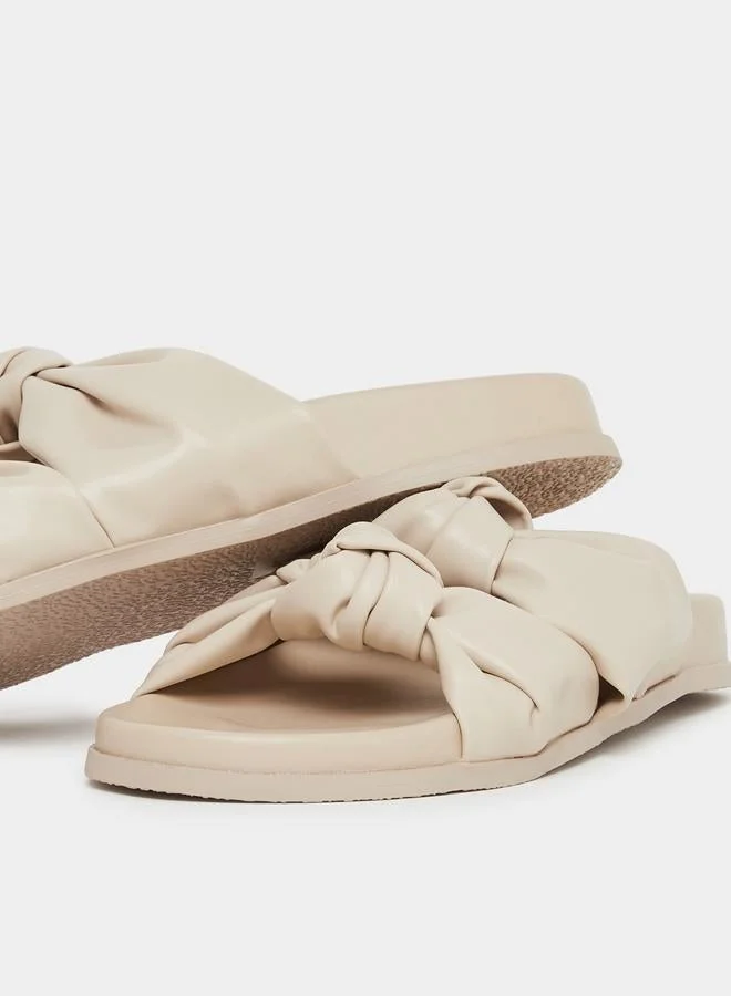 Styli Beige Double Knot Detail Sandals