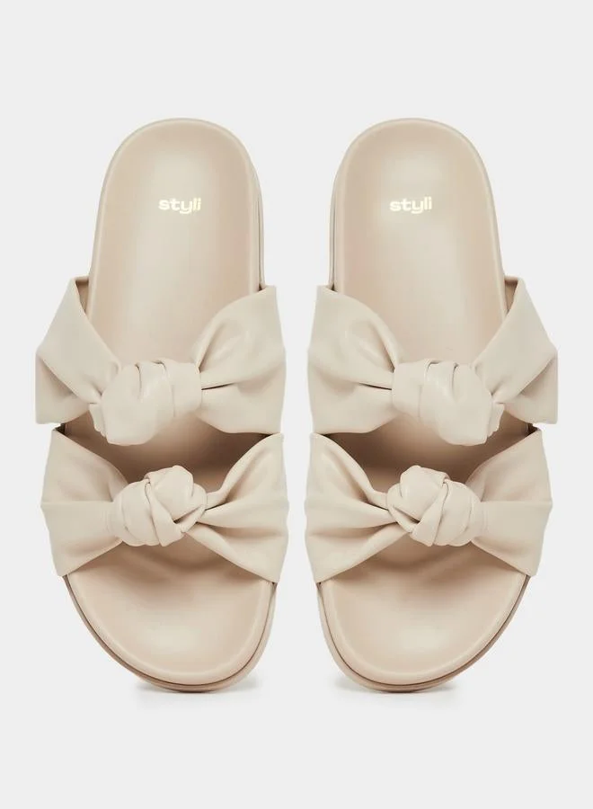 Styli Beige Double Knot Detail Sandals