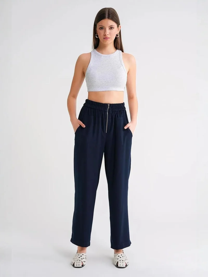 MixRay Navy Blue Mixray Drawstring Waist Cigarette Jogger Pants for Women | Best Price UAE