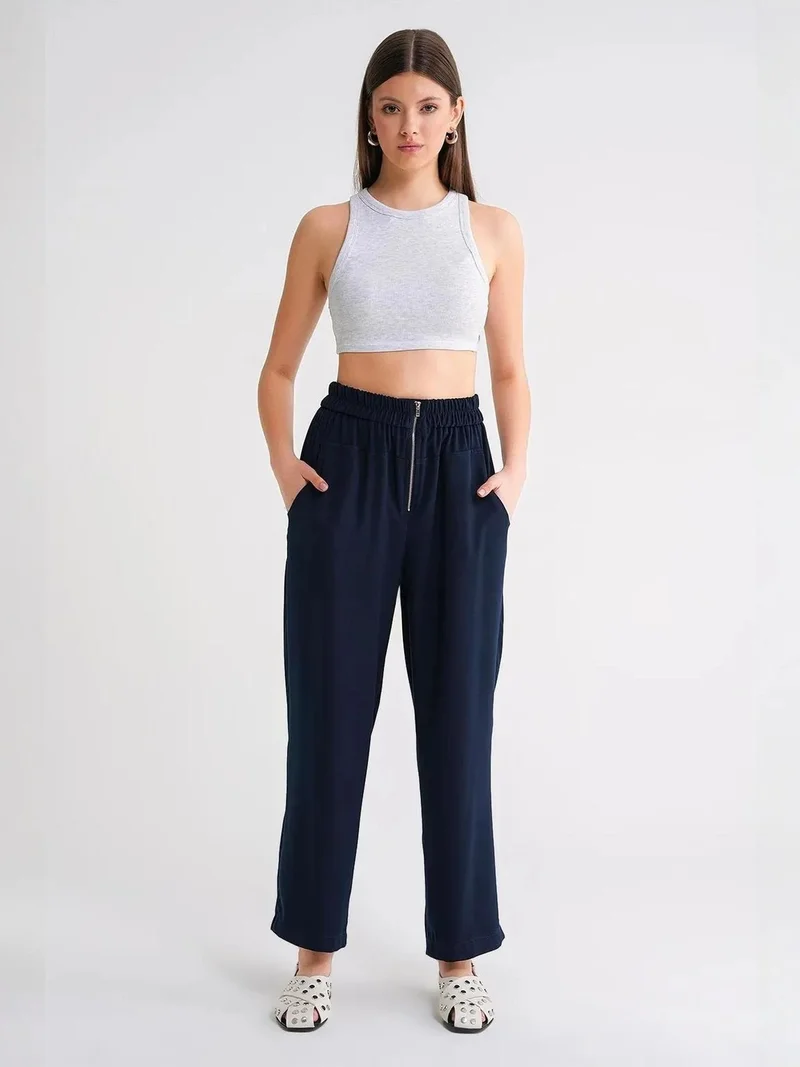 MixRay Navy Blue Mixray Drawstring Waist Cigarette Jogger Pants for Women | Best Price UAE