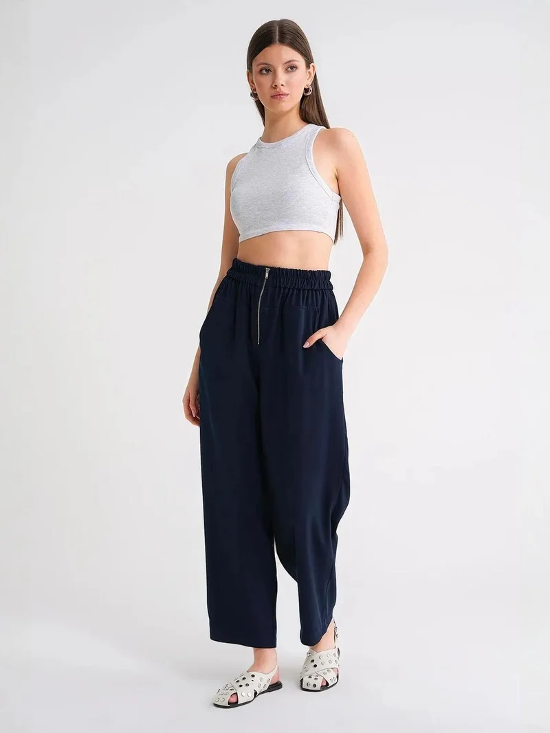 MixRay Navy Blue Mixray Drawstring Waist Cigarette Jogger Pants for Women | Best Price UAE