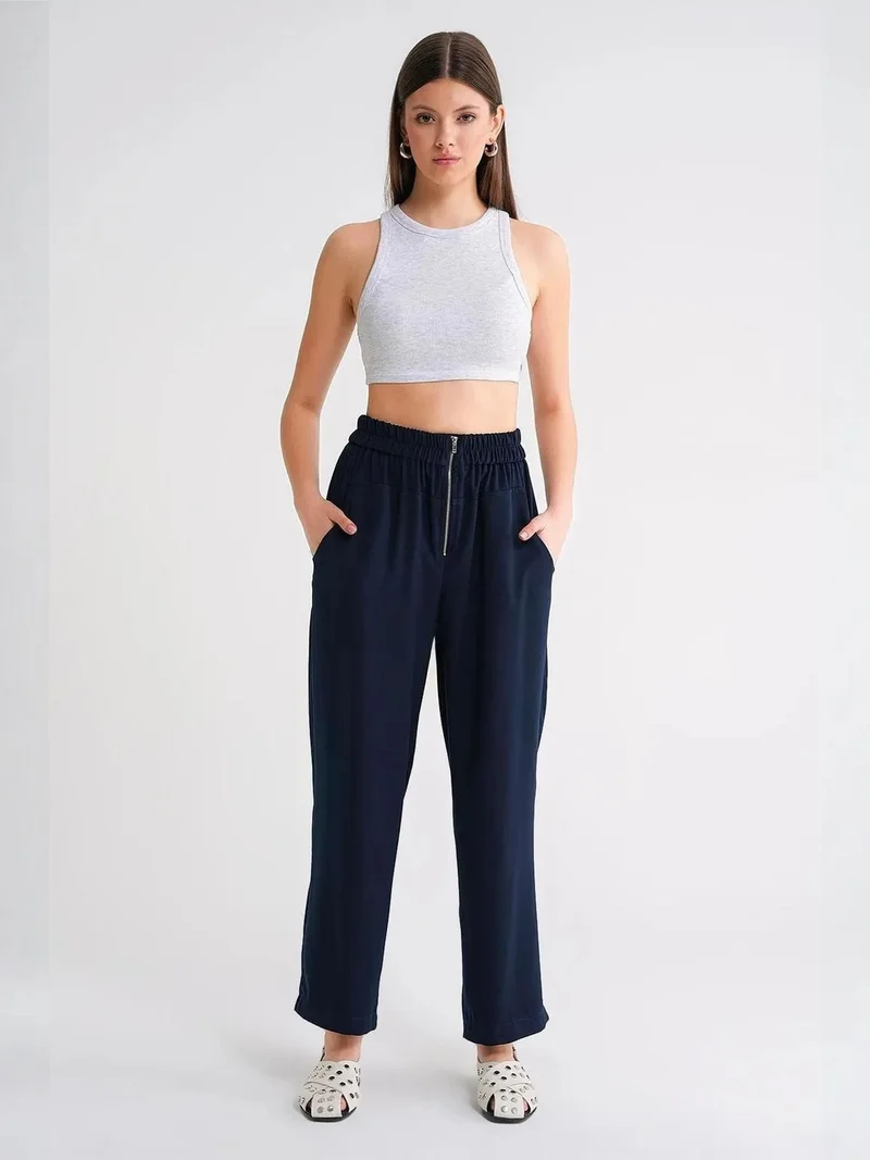 MixRay Navy Blue Mixray Drawstring Waist Cigarette Jogger Pants for Women | Best Price UAE