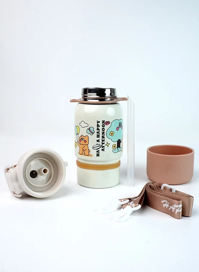 LITTLE SURPRISE BOX Little Surprise Box, Brown Happy Cartoon Stainless Steel kids Water Bottle, 500ml