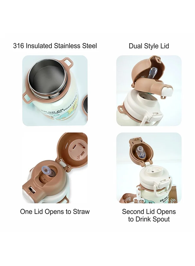 LITTLE SURPRISE BOX Little Surprise Box, Brown Happy Cartoon Stainless Steel kids Water Bottle, 500ml
