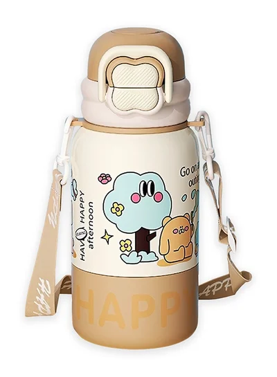 LITTLE SURPRISE BOX Little Surprise Box, Brown Happy Cartoon Stainless Steel kids Water Bottle, 500ml