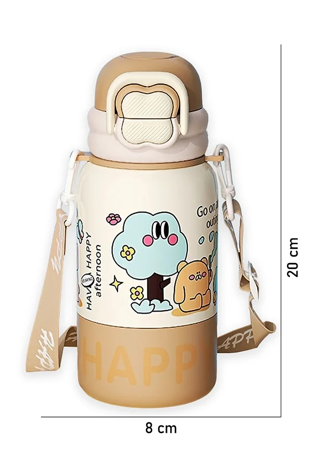 LITTLE SURPRISE BOX Little Surprise Box, Brown Happy Cartoon Stainless Steel kids Water Bottle, 500ml