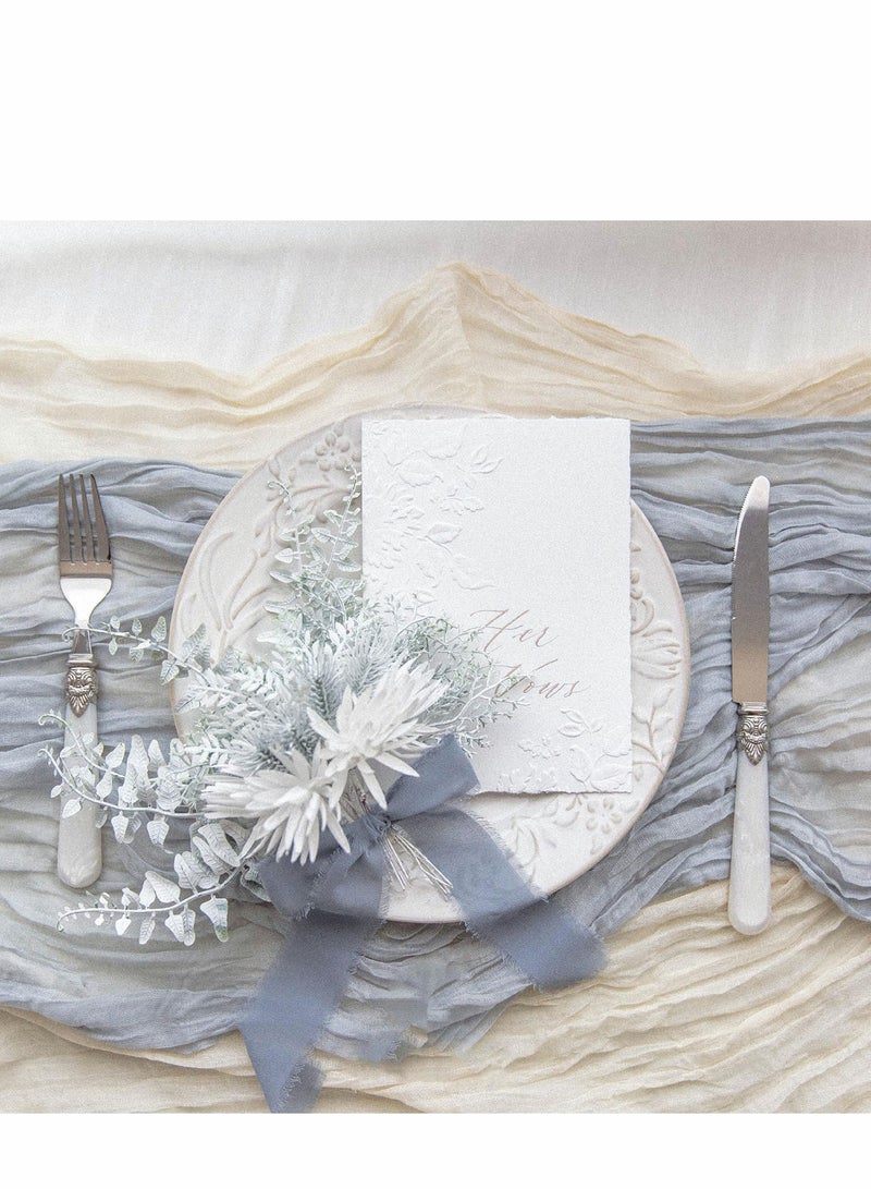 Excefore Handmade Fringe Chiffon Ribbon, 3 Rolls 4cm x 5 Yard(4.5m) Silk-Like Ribbon Grey Blue Ribbons Set for Wedding Invitations, Bridal Bouquets, Gifts Wrapping, DIY Crafts - Image 4