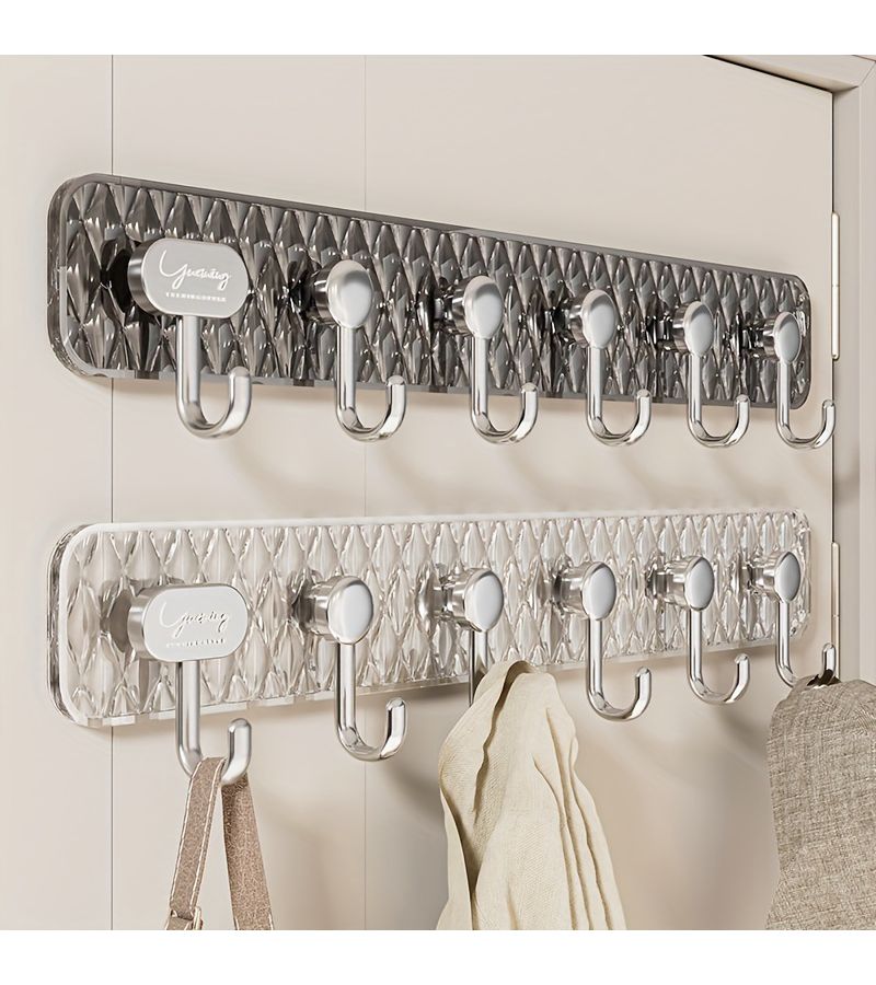 6 Row Self Adhesive Wall Hook Gray Nail Free Door Hanger For Kitchen Storage And Bathroom Towel Rack - Image 2