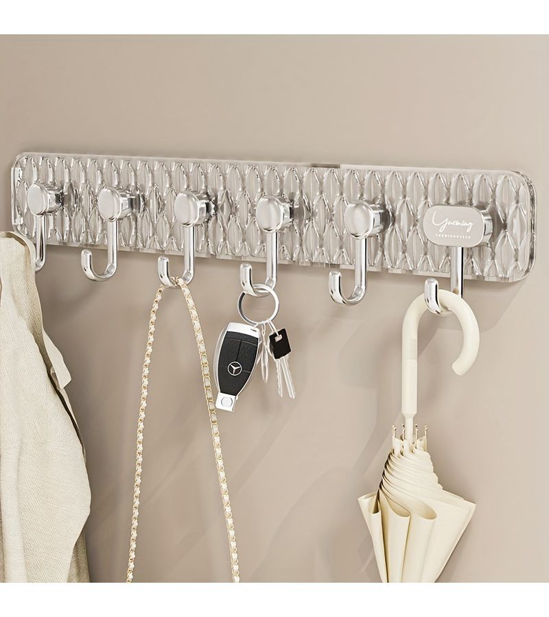 6 Row Self Adhesive Wall Hook Gray Nail Free Door Hanger For Kitchen Storage And Bathroom Towel Rack - Image 5
