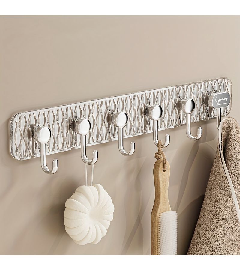 6 Row Self Adhesive Wall Hook Gray Nail Free Door Hanger For Kitchen Storage And Bathroom Towel Rack - Image 4