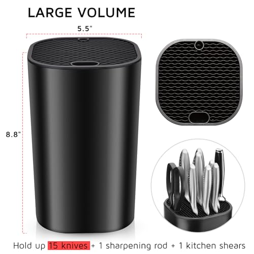 WELLSTAR Universal Knife Block for Kitchen, WELLSTAR Knife Holder without Knives, Safe Space Saver Large Volume Stable Knife Storage with Scissors and Sharpening Rod Slot, Detachable for Easy Cleaning - Black - Image 2