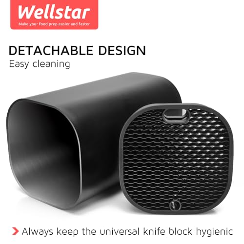 WELLSTAR Universal Knife Block for Kitchen, WELLSTAR Knife Holder without Knives, Safe Space Saver Large Volume Stable Knife Storage with Scissors and Sharpening Rod Slot, Detachable for Easy Cleaning - Black - Image 4