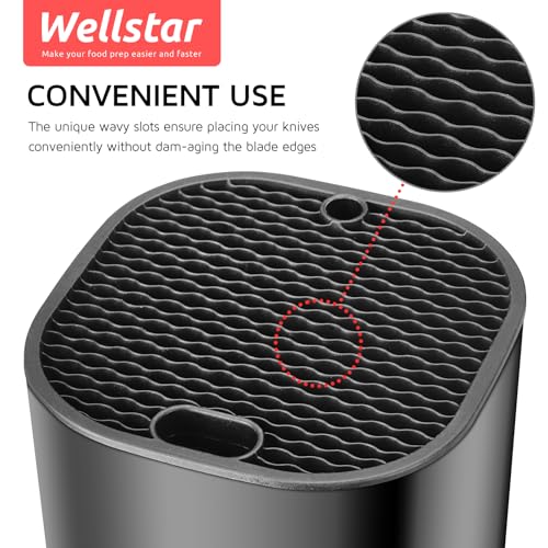 WELLSTAR Universal Knife Block for Kitchen, WELLSTAR Knife Holder without Knives, Safe Space Saver Large Volume Stable Knife Storage with Scissors and Sharpening Rod Slot, Detachable for Easy Cleaning - Black - Image 5