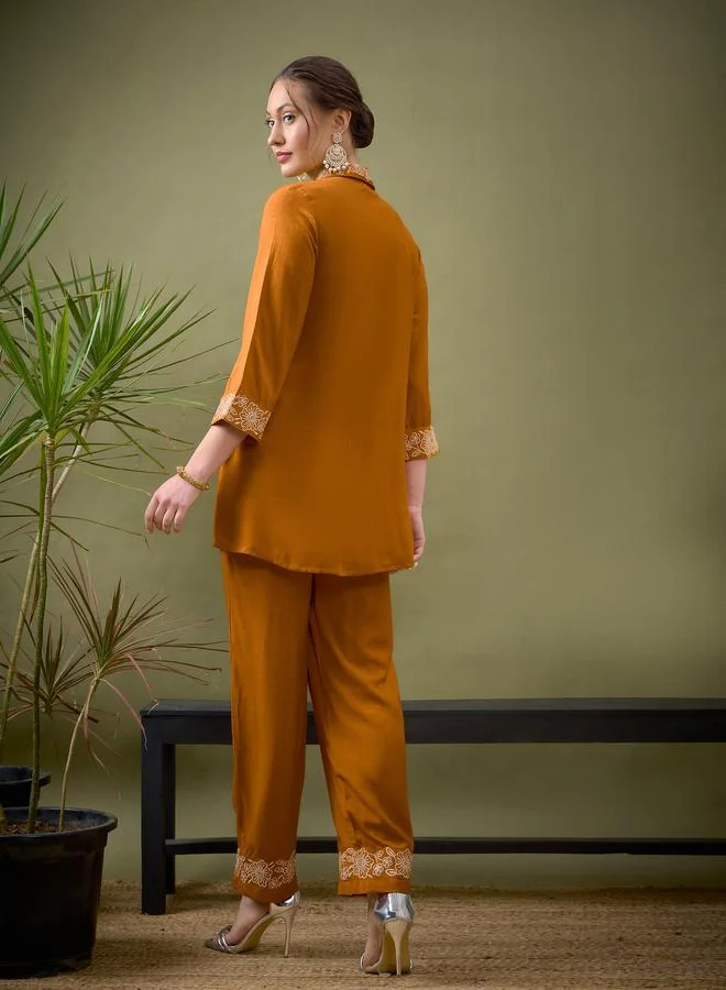 SASSAFRAS Embroidered Placket Shirt with Long Sleeves & Pants Co-Ord by Styli