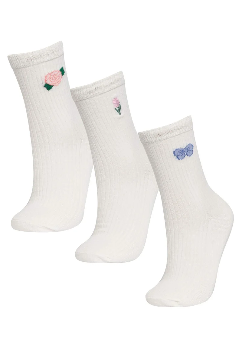 ديفاكتو Woman Embroidery 3 Piece Cotton Long Socks