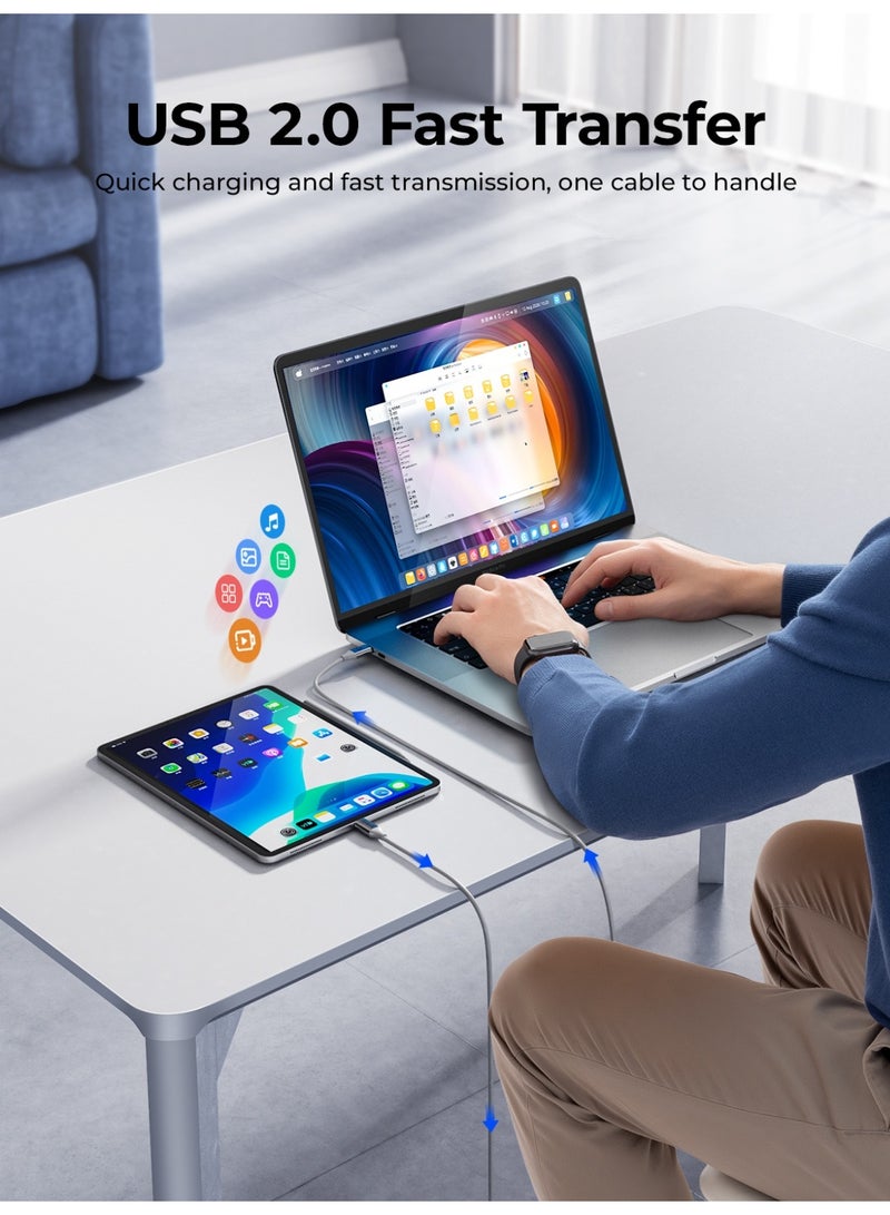 Orico 100W USB Type C Cable  Nylon precision woven cable body USB C to USB C 2.0 Cable (C to C) Compatible For iPhone 16 15 Pro Max iPad Pro Air mini 6 MacBook Pro Air Galaxy S24 S23 Ultra Z Fold Xiaomi Honor OPPO OnePlus 1M White - Image 5