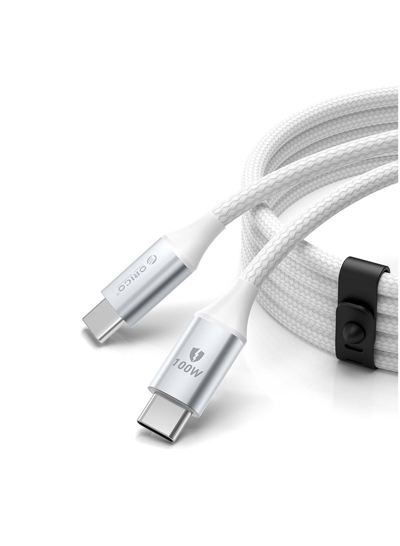 Orico 100W USB Type C Cable  Nylon precision woven cable body USB C to USB C 2.0 Cable (C to C) Compatible For iPhone 16 15 Pro Max iPad Pro Air mini 6 MacBook Pro Air Galaxy S24 S23 Ultra Z Fold Xiaomi Honor OPPO OnePlus 1M White - Image 1