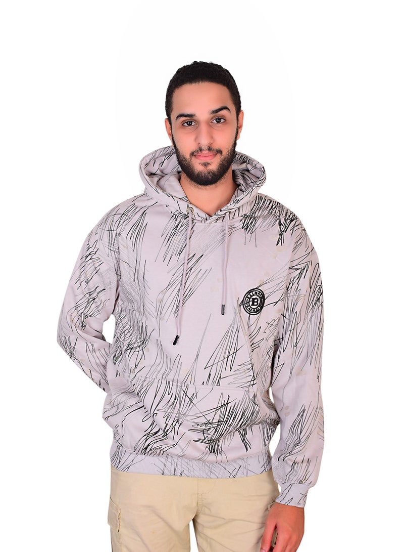 فايبز هودي رجالي قطن بأكمام طويلة مطبوع - رمادي - Image 1